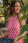 Solene Halter Dress – Fuchsia Hand Block Print