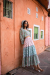 Gia Aqua Colourblock Block Print Skirt