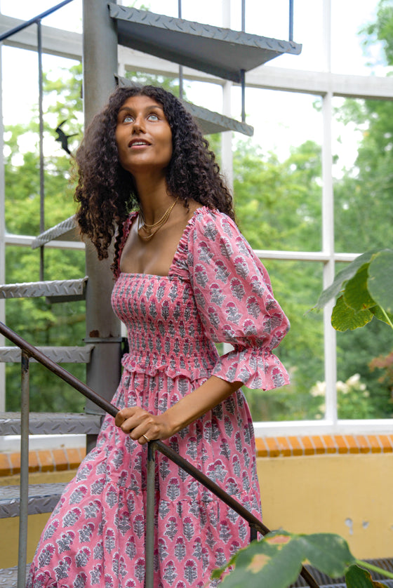 Kinza Pink Block Print Maxi Dress