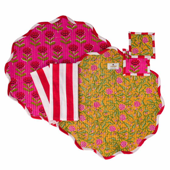 Cherri Reversible Round Scalloped Cotton Placemat Set (Set of 2)