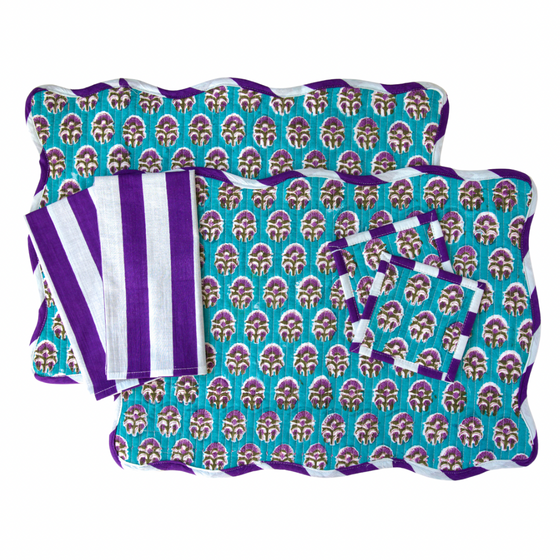 Zena Scalloped Edge Reversible Placemat Set (Set of 2)