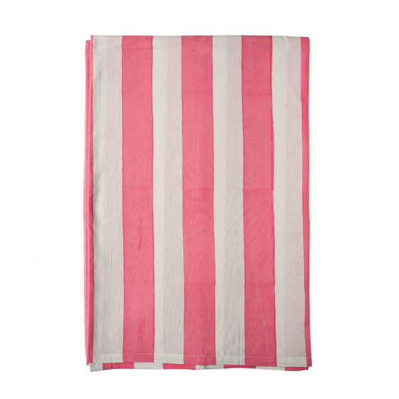 Avino Coral Striped Block Print Tablecloth 180 x 270cm
