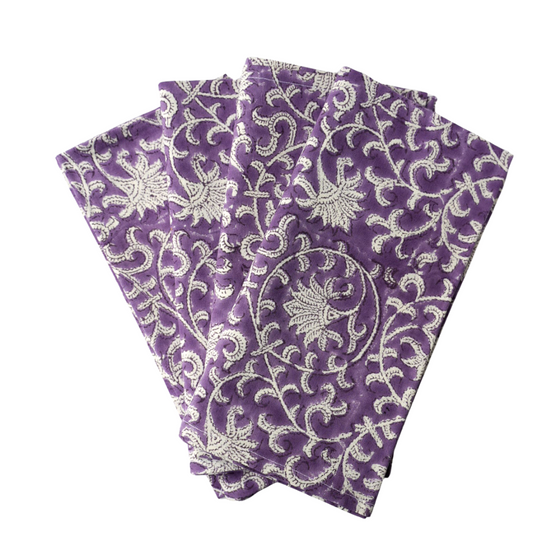 Deep Purple Floral Jaal Napkins (Set of 4)