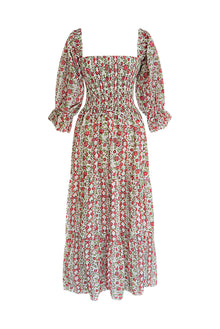  Kinza White Block Print Maxi Dress