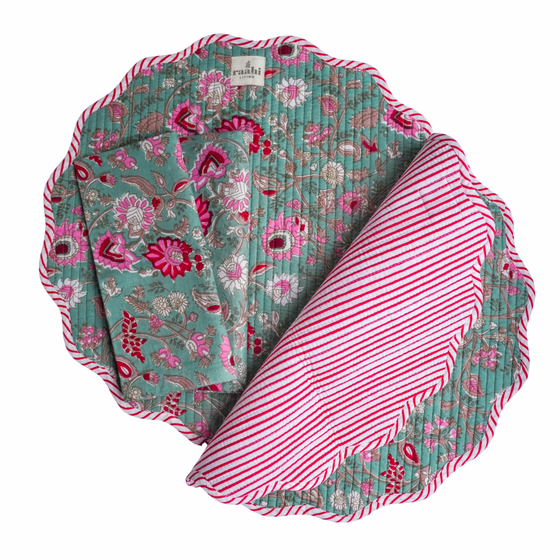 Nancy Round Scalloped Placemat & Napkin Set (2)