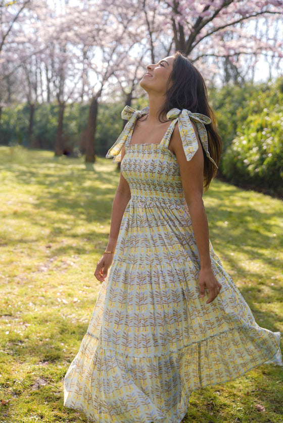 Chiara Ostuni Green Block Print Maxi Dress