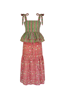  Anastacia Set – Block Printed Peplum Top & Tiered Skirt