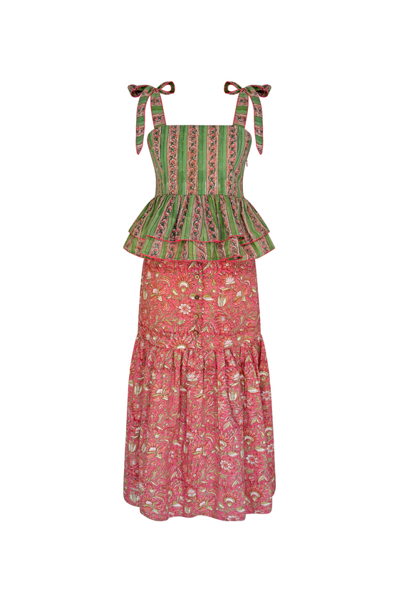 Anastacia Set – Block Printed Peplum Top & Tiered Skirt