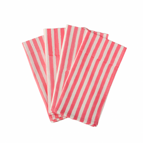 Avino Coral Striped Block Print Napkins (Set of 4)