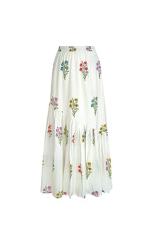  Zephyr Bloem – White Cotton Skirt with Hand Block Printed Florals