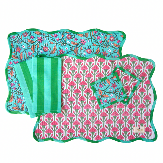 Fien Scalloped Edge Rectangular Reversible Placemat Set (Set of 2)