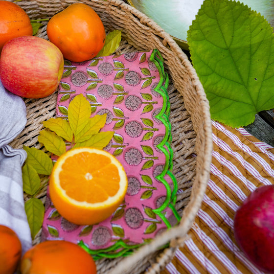 Peach Peony Block Print Scallop Napkins