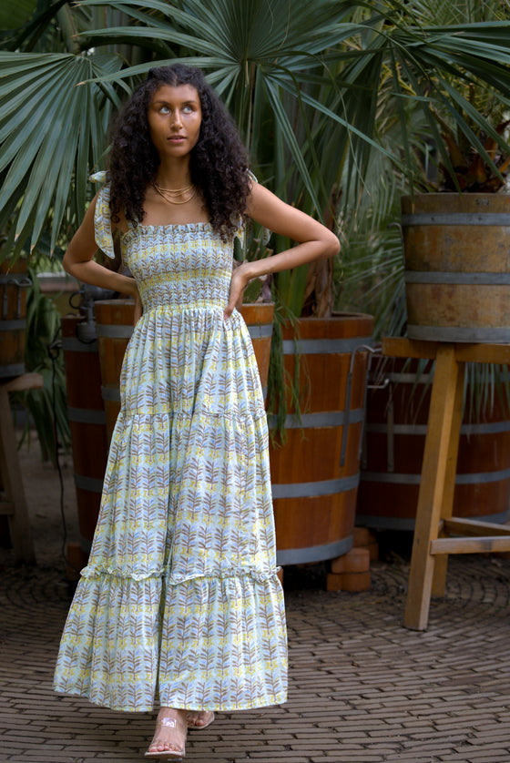 Chiara Ostuni Green Block Print Maxi Dress RAAHI LIVING Chiara Ostuni Green Block Print Maxi Dress RAAHI LIVING
