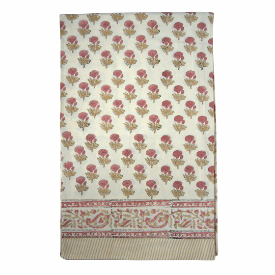 Miley Pink Buti Block Printed Tablecloth 170x270cm