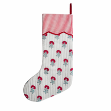  Luxury Quilted Reversible Christmas Stocking - Ice Blue & Red Flowers