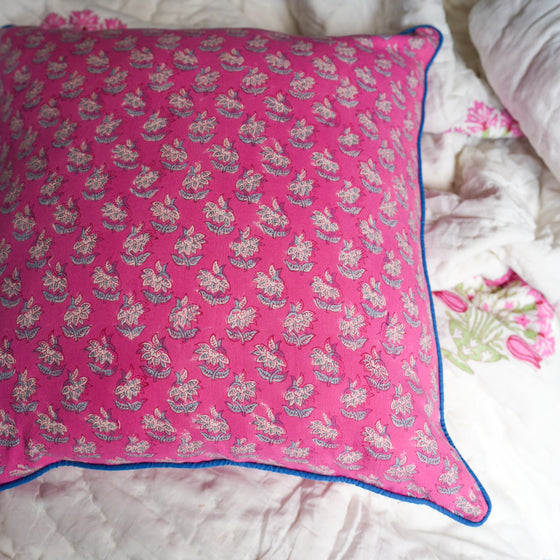 Pink Candy Booti Hand Block Printed Cushion Cover 50x50cm