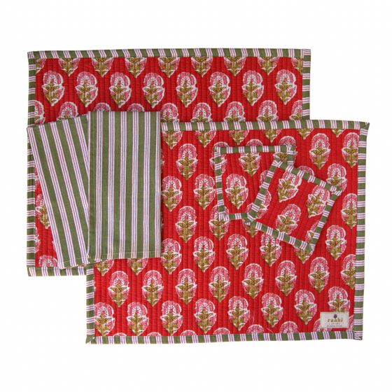 Ayanna Reversible Block Printed Cotton Placemat Set (Set of 2)