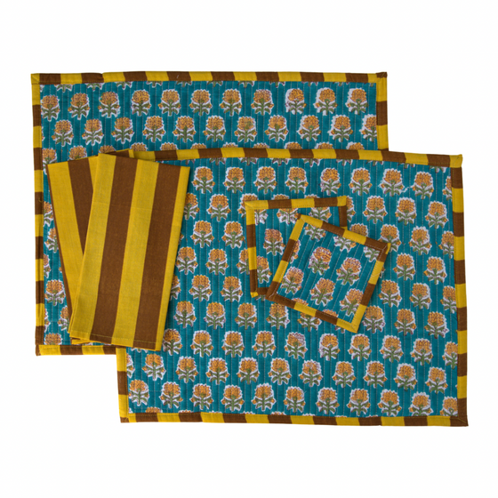 Merida Reversible Block Printed Cotton Placemat Set (Set of 2)