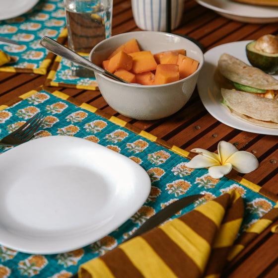 Merida Reversible Block Printed Cotton Placemat Set (Set of 2)