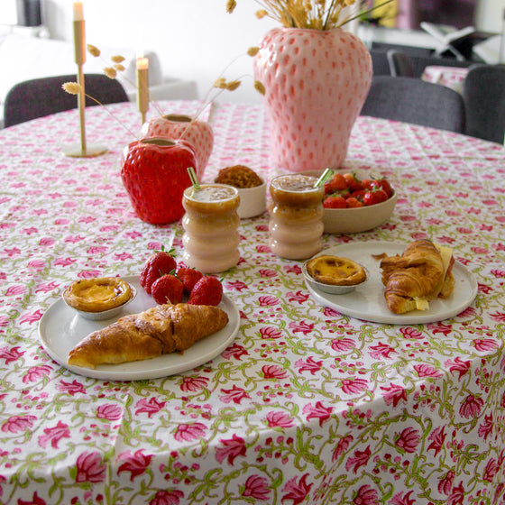 Eloise Lotus Hand Block Print Round Tablecloth