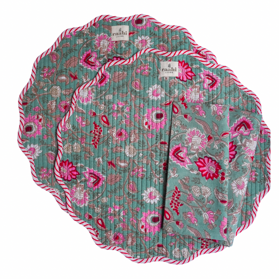 Nancy Round Scalloped Placemat & Napkin Set (2)