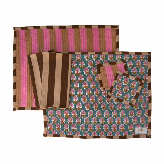 Simi Reversible Block Printed Cotton Placemat Set (Set of 2)