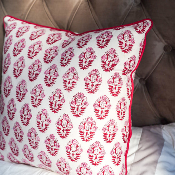 Ria Boota Raspberry Hand Block Printed Cushion Cover 50x50cm