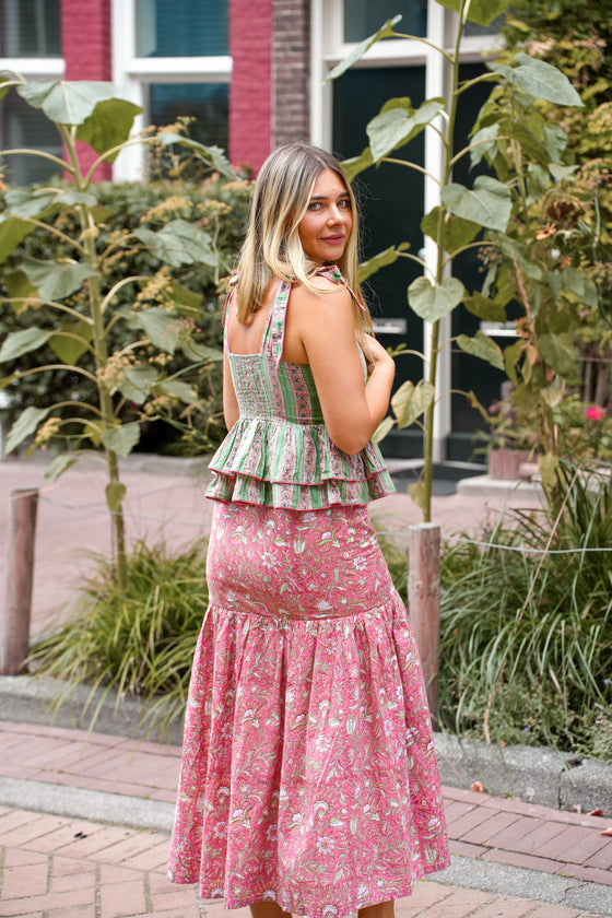Anastacia Set – Block Printed Peplum Top & Tiered Skirt