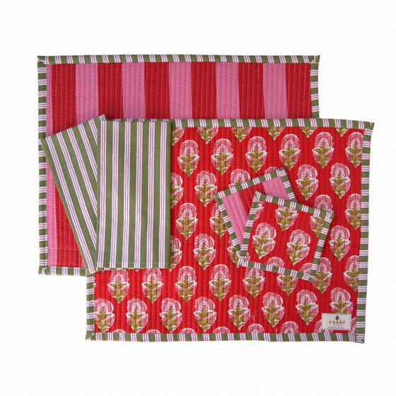 Ayanna Reversible Block Printed Cotton Placemat Set (Set of 2)
