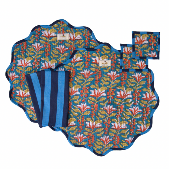 Mona Reversible Round Scalloped Cotton Placemat Set (Set of 2)