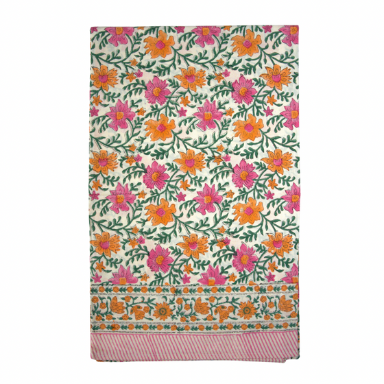 Saffron Rose Hand Block Printed Jaal Tablecloth