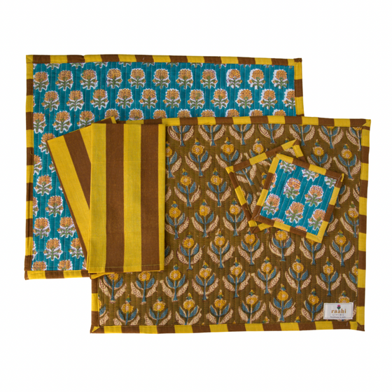 Merida Reversible Block Printed Cotton Placemat Set (Set of 2)