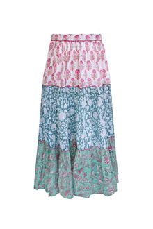  Gia Aqua Colourblock Block Print Skirt