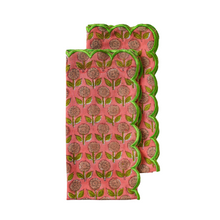  Peach Peony Block Print Scallop Napkins
