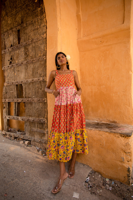 Avaani Maxi Dress in Red Coral