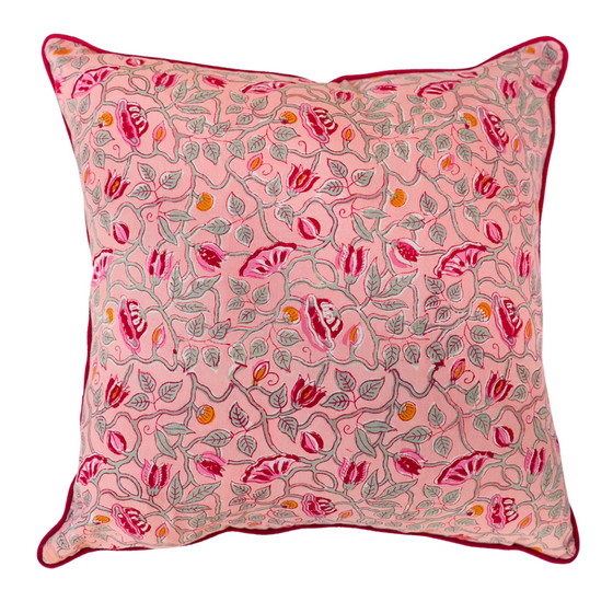 Myra Waterlily Hand Block Printed Cushion Cover 50x50cm