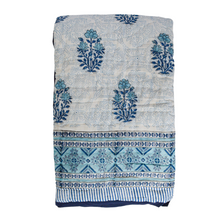  Blue Mosaic Blooms Reversible Cotton Quilt 150 x 220cm