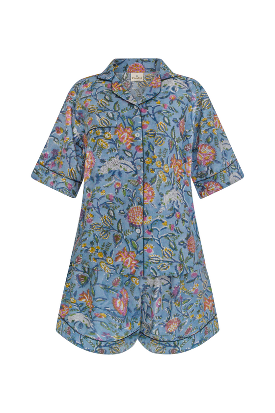 Druvi Botanical Shorts PJ Set in Blue