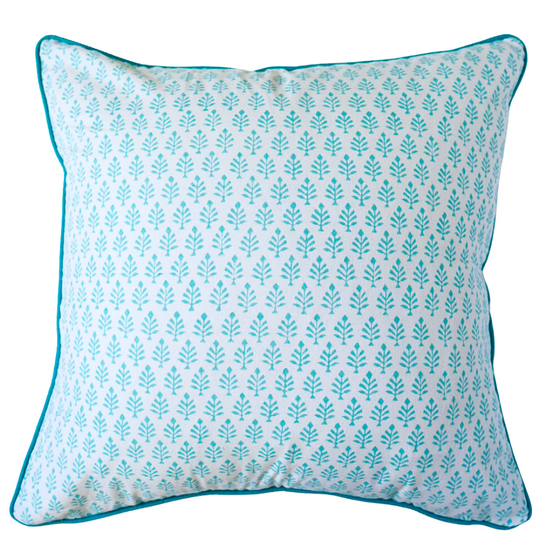 Aria Boota Turquoise Hand Block Printed Cushion Cover 50x50cm