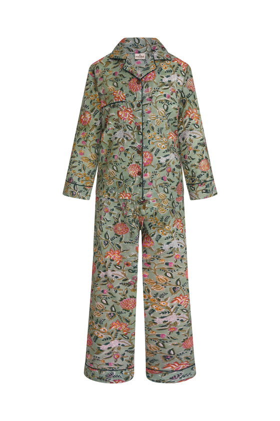 Juhi Botanical Long Sleeve PJ Set in Light Green